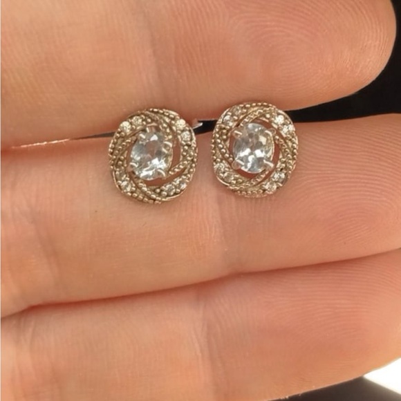 Aqua Marine Platinum over Sterling Silver Earrings - Picture 1 of 2